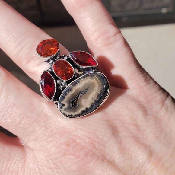 New Solar Agate and Garnet 925 Silver Ring. - Picture 6 of 16